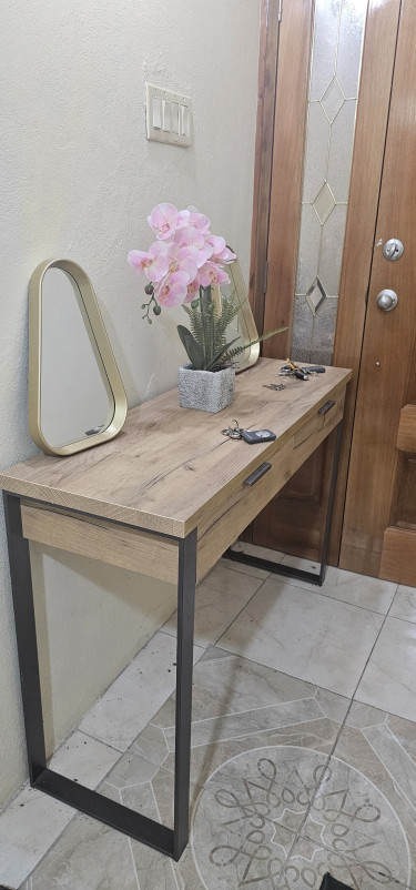 MIGRATE SALE Light Oak Console Table + Decorations