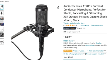 Audio-Technica AT2035 Cardioid Condenser Mic