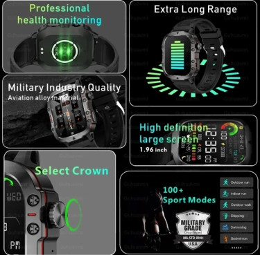 Military Smart Watch Blood Pressure Heart Monitor 