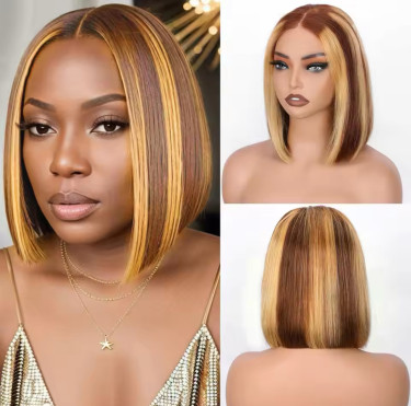 13x4 Lace Front Human Hair Highlight Bob Wig 