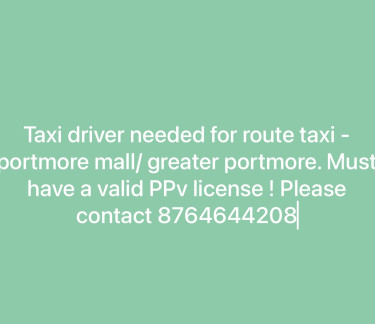 Taxi Driver Needed For Route Taxi