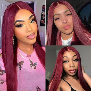 Burgundy 99J 4x4 Closure Wig Straight Lace Wigs Hu