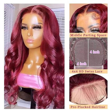 99J Burgundy Body Wave 4x4 Lace Closure Wigs Human