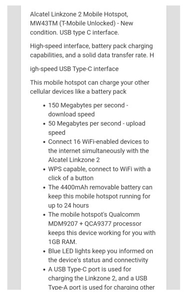 Alcatel- Wifi Modem- Unlocked