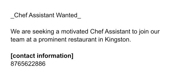 Chef Assistant Needed