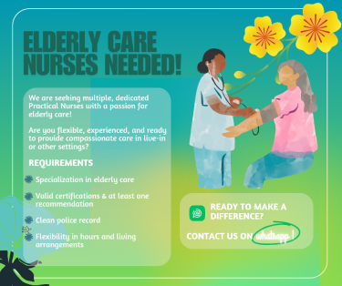 NEEDED Experienced Elderly Care PRACTICAL NURSES