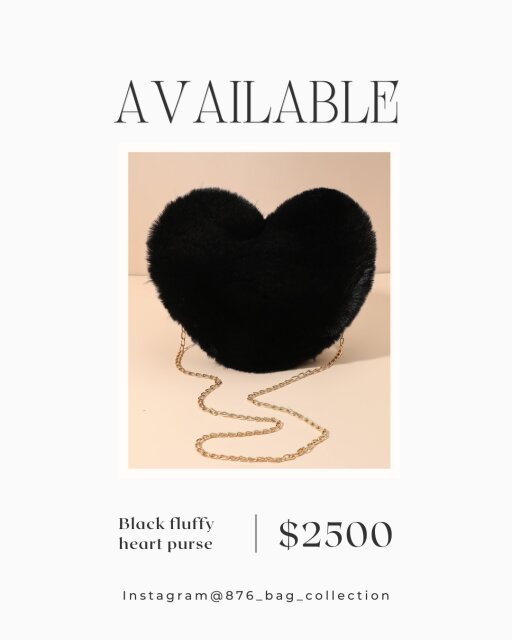 Black Fluffy Heart Purse