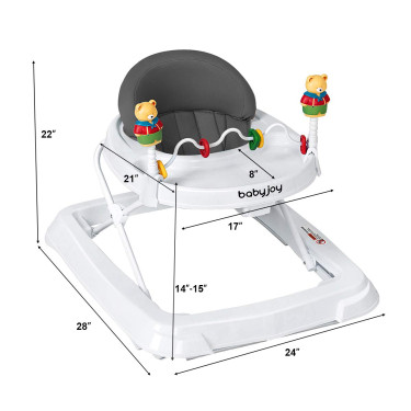 Baby Walker, Foldable W/ Adjustable Height