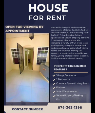 3 Bedroom 2 Bath House For Rent