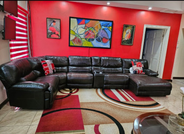 Leather Sectional Sofa, 3 Recliner, USB &cupholder