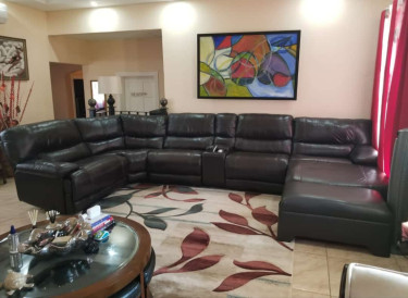 Leather Sectional Sofa, 3 Recliner, USB &cupholder