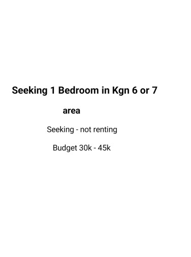 Seeking 1 Bedroom For 35k