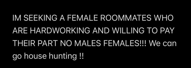 SEEKING A ROOMATE