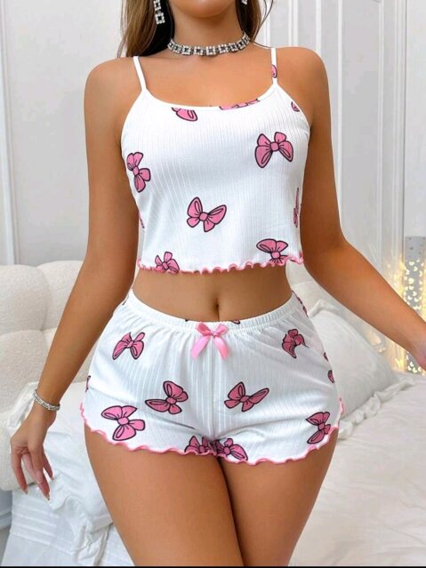 Women's Bowknot Printed Pajama Set