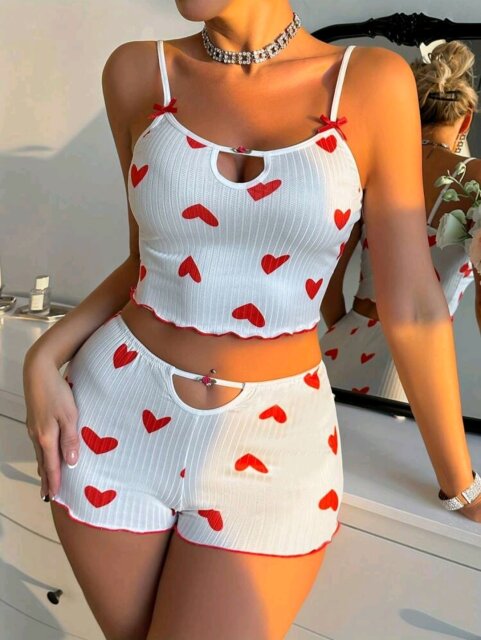 Women's Heart Print Pajama Set