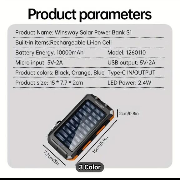 Solar Power Bank (10000mAh) Snap Design