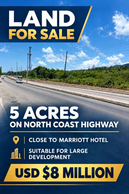 NORTH COAST HIGHWAY 5 ACRES ACROSS CATALONIA HOTEL Land Montego Bay