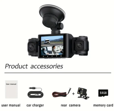 4 Lens Dash Cam With 64GB Memory Card