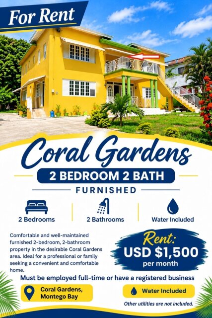 CORAL GARDEN 2 Bedroom 2 Bath Furnished USD$1500 Houses Montego Bay