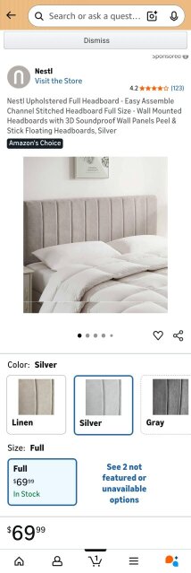 Upholstered Headboard (Full/double, Silver) Bed Sheets & Sets Spanish Town