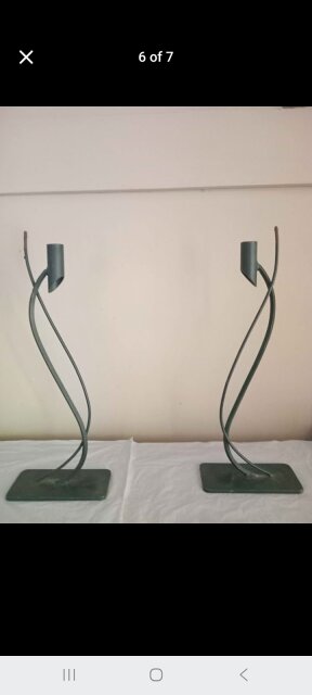 Pair Of 12 Inch Wrought Iron Candle Holders