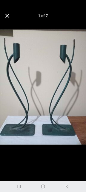 Pair Of 12 Inch Wrought Iron Candle Holders