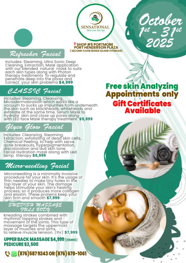OCTOBER FACIAL SPECIAL COME GET PAMPERED  Salon & Spa Portmore Luxurious Spa