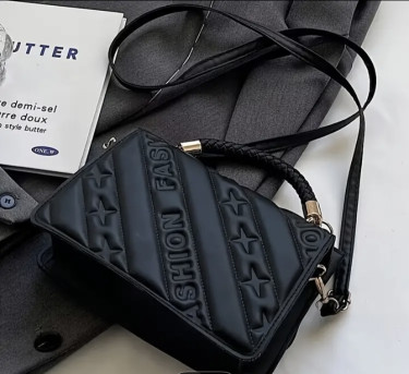 Stylish Black Quilted Handbag | Adjustable Strap, 