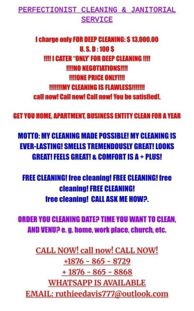 Deep CLEANING HOSPITALITY Service AVAILABLE Cleaning Services Saint Ann