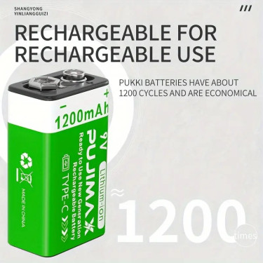 9V Rechargeable Lithium Batteries, 1200mAh, 