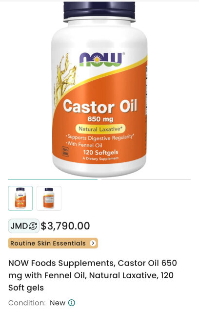 NOW Castor Oil 650 Mg 120 Soft Gels Pills Kingston
