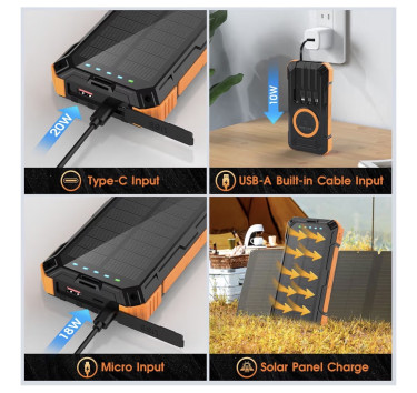 Portable Solar Power Battery Pack With Flashlight 