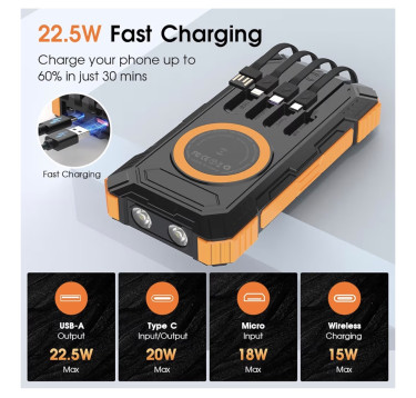 Portable Solar Power Battery Pack With Flashlight 