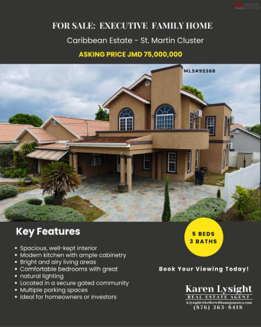 5 Bedrooms 3.5 Baths Two Storey Well Maintained Home Houses Caribbean Estate