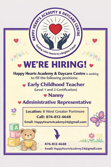 Happy Hearts Academy And Daycare Center  Full Time Jobs Greater Portmore 