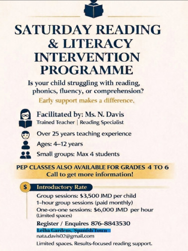 Saturday Reading & Literacy Programme  Schools Leiba Gardens. Spanish Town 