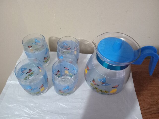Glass Pitcher Cup Set (Call 658-202-5808)