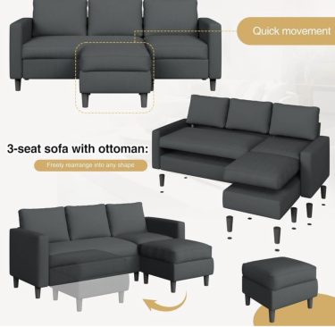 Comfortable 3 Seat Sofa L Shaped 