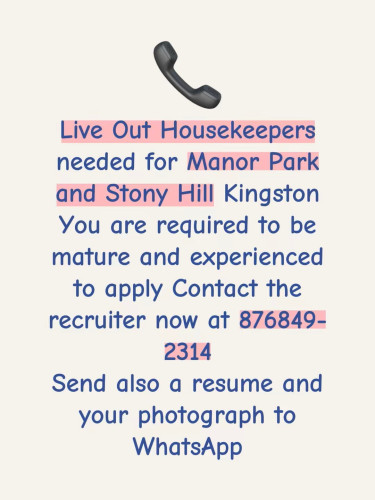 Housekeepers / Helpers Full Time Jobs Manor Park Kingston