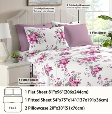 6pc Pink Floral Sheet Set - Queen Size Bed Sheets & Sets St. Catherine
