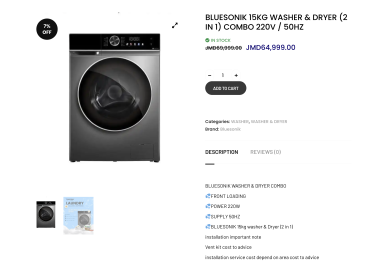 15kg Washer & Dryer (2 In 1) Combo 220V / 50HZ