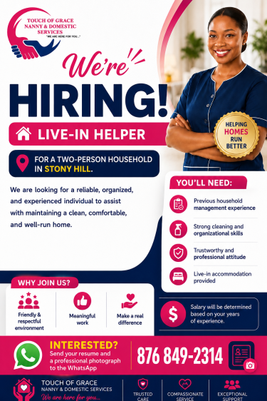 Live In Helper Full Time Jobs Stony Hill