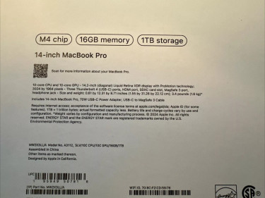 Apple MaBook Pro Chip 16GB Memory 1TB Storage