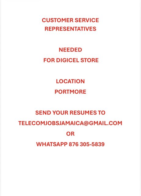 Customer Service Full Time Jobs Portmore