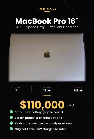 Excellent Condition MacBook Pro 2019 16 Inch Laptops Half Way Tree