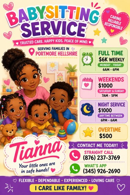 Babysitting Service Full Time Jobs Hellshire, Portmore