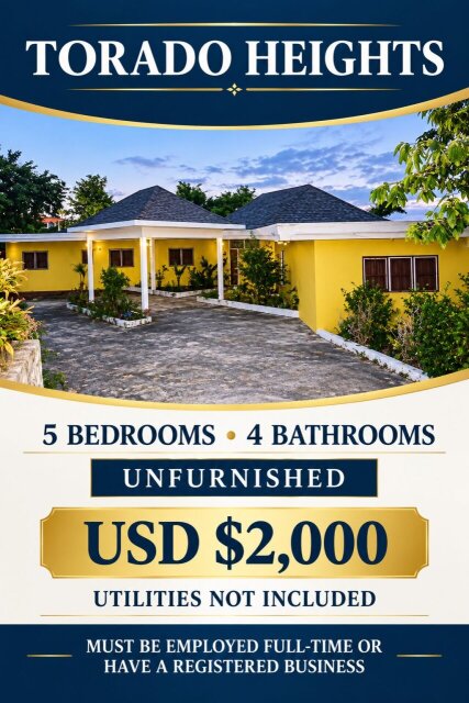 5 Bedrooms, 4 Baths In Torado Heights Usd $2000.0 Houses Montego Bay