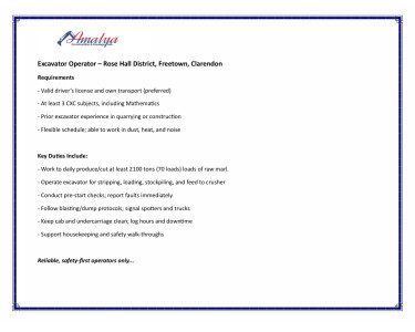 Excavator Operator Full Time Jobs Freetown