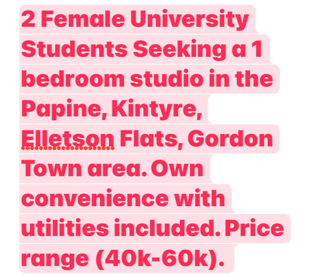 Shared Room Houses Papine, Elletson, Kintyre, Gordon Town