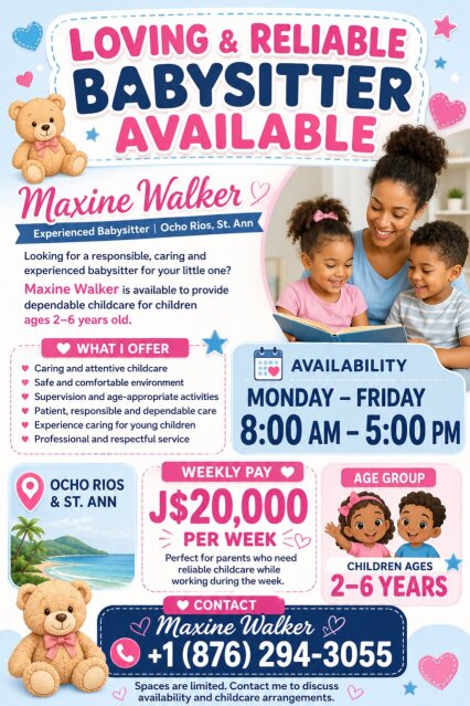 Reliable Babysitter Available Age 1-6 Full Time Jobs Ocho Rios